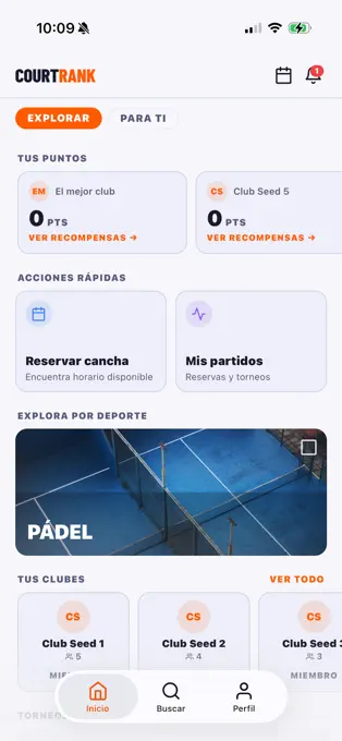 CourtRank: home, clubs, and booking access